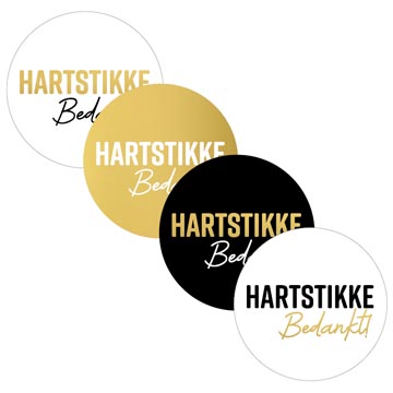 [014894] Kp Etiket "Hartstikke Bedankt", Diameter 40 Mm, 4 Varianten, Rol Van 250 Stuks
