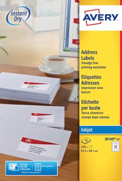 [J816010] Avery J8160-10 Adresetiketten Ft 63,5 X 38,1 Mm (B X H), 210 Etiketten, Wit