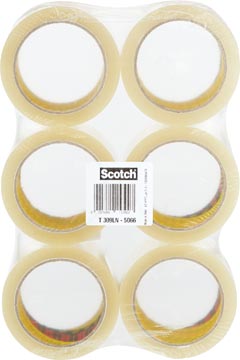 [309BC5T] Scotch geluidsarme verpakkingstape, ft 50 mm x 66 m, transparant, pak van 6 rollen