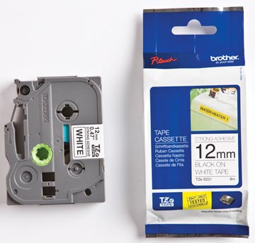 [TZES231] Brother TZe tape voor P-Touch 12 mm, zwart op wit, extra klevend