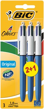 [811909] Bic Colours Original 4-Kleurenbalpen, Medium, Klassieke Inktkleuren, Blauw, Op Blister 2+1 Gratis