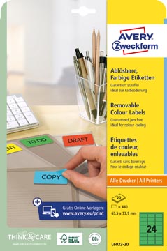 [L603320] avery 63,5x33,9 groen ilc 20p