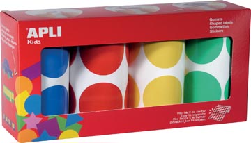 [17634] Apli Kids stickers XL cirkels, diameter 45 mm, doos met 4 rollen in 4 kleuren