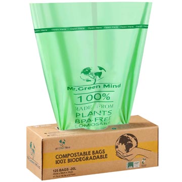 [204090] Mr. Green Mind vuilniszakken Bio, 20 liter, groen, doos van 125 stuks