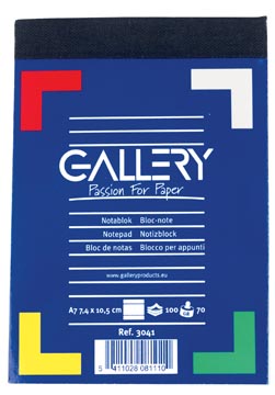 [3041] gallery notitieblok, ft a7, gelijnd, blok van 100 vel