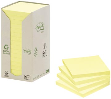 [6541TR] Post-It Recycled Notes, 100 Vel, Ft 76 X 76 Mm, Geel, Pak Van 16 Blokken