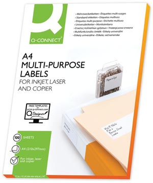 [KF10664] Q-Connect Etiketten, Wit, Rechte Hoeken, 210 X 297 Mm, 100 Vel, 1 Etiket Per Vel