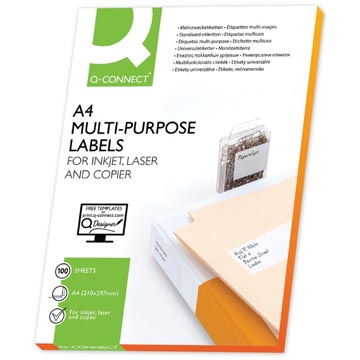 [KF10662] q-connect etiketten, wit, ronde hoeken, 210 x 148,5 mm, 100 vel, 2 etiketten per vel