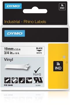 [18445] dymo rhino vinyltape 19 mm, zwart op wit