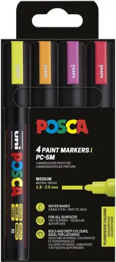 [PC5M/4A PFASS10] etui pf 4 posca pc5m assortiment (r fluo/re fluo/o fluo/j fluo)