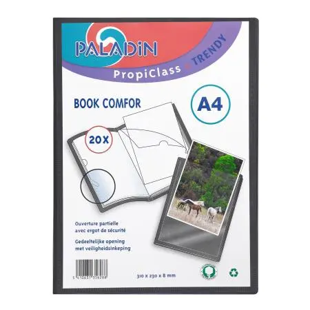 [3596203] Paladin - Trendy Showalbum A4 Personaliseerbaar 20 Tassen. Zwart.