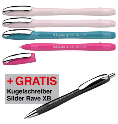 [S-150255] Balpen Schneider Memo XB Colour assorti doos a 4 + 1