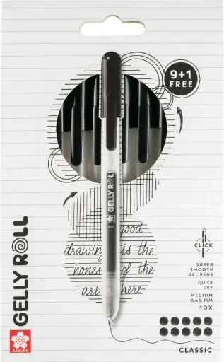 [PXGBRACL10B] Gelly Roll Classic gelpennen met klikfunctie, 10-set zwart (9 + 1 gratis)