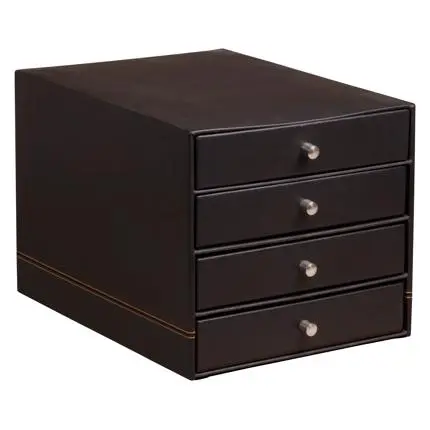 [118866C] Rhodiarama Box Met 4 Laden In Italiaans Kunstleer 24,8X32,7X22,8Cm  - Zwart