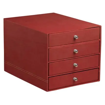 [194573C] Rhodiarama Box Met 4 Laden In Italiaans Kunstleer 24,8X32,7X22,8 Cm - Oranjerood